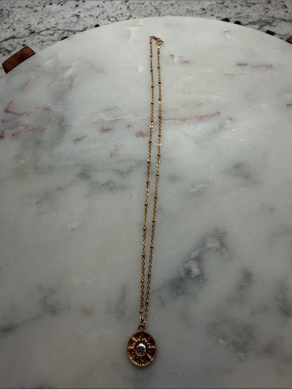 Gold Disc Pendant Necklace with Center Sun medallion- Women Jewelry